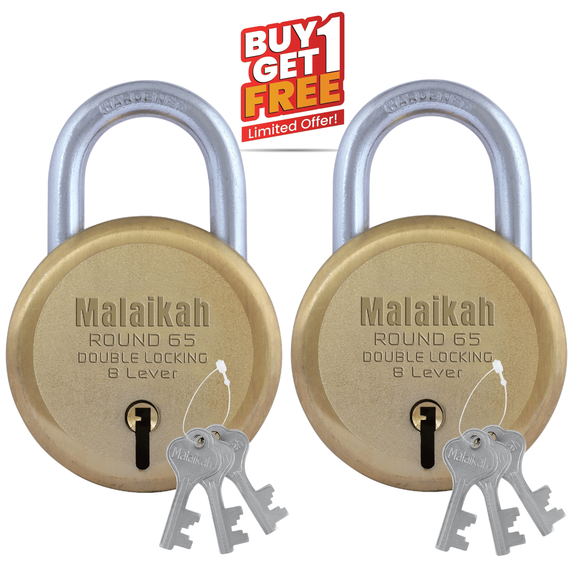 Malaikah Buy 1 Get 1 Free Gold Round 50 Double Locking 7 Lever Pack Of 2