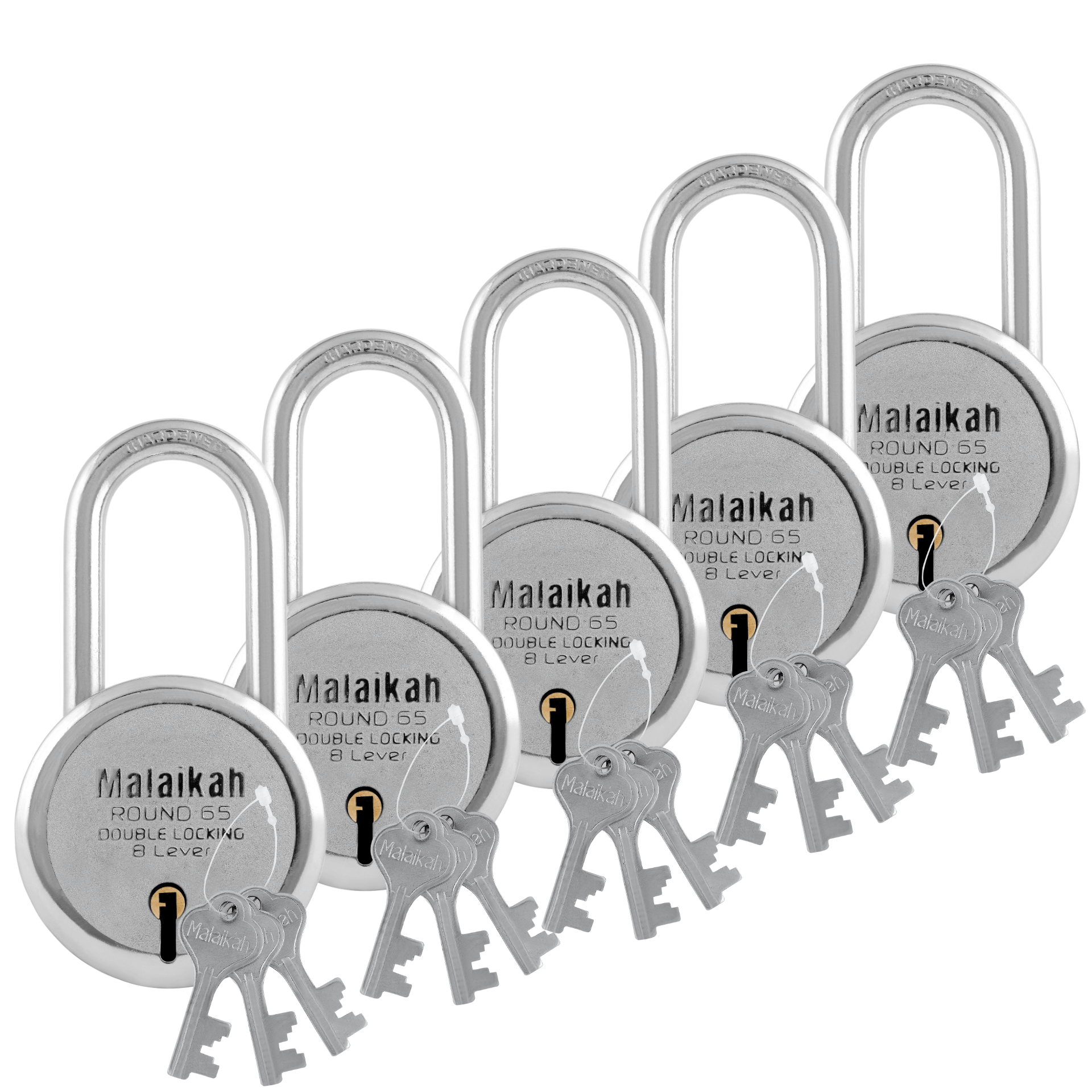     			Malaikah Round 65mm Long Shackle Double Locking 8 Lever Comes With 3 Keys Pack Of 5