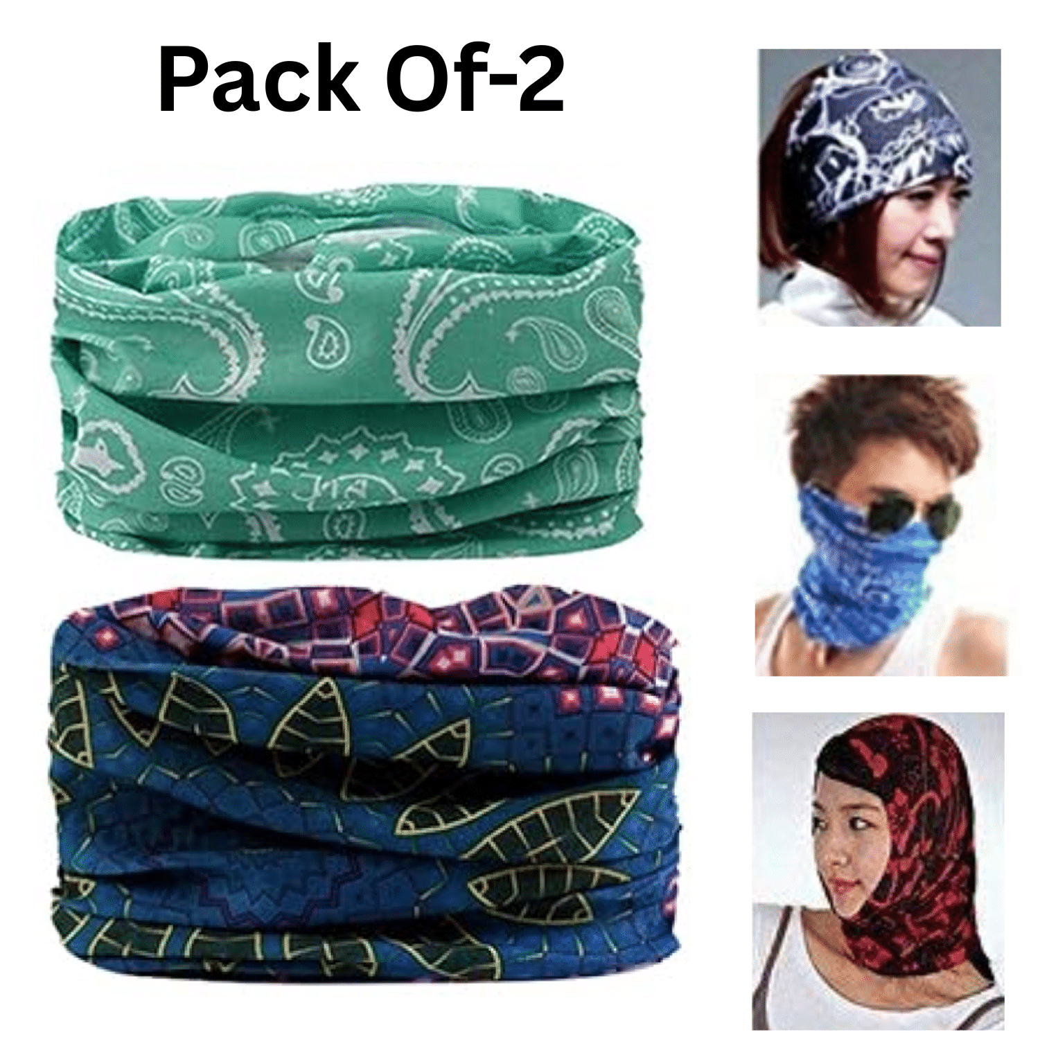     			Multifunctional Magic Headbands UV Resistence Outdoor Scarf Sports Headwear Sweatband Bikers Motorcycle Riding Neck Face Mask Protection Tube Head Bands Unisex Head Wrap Bandana || Multi Colour|| Pack of (2)