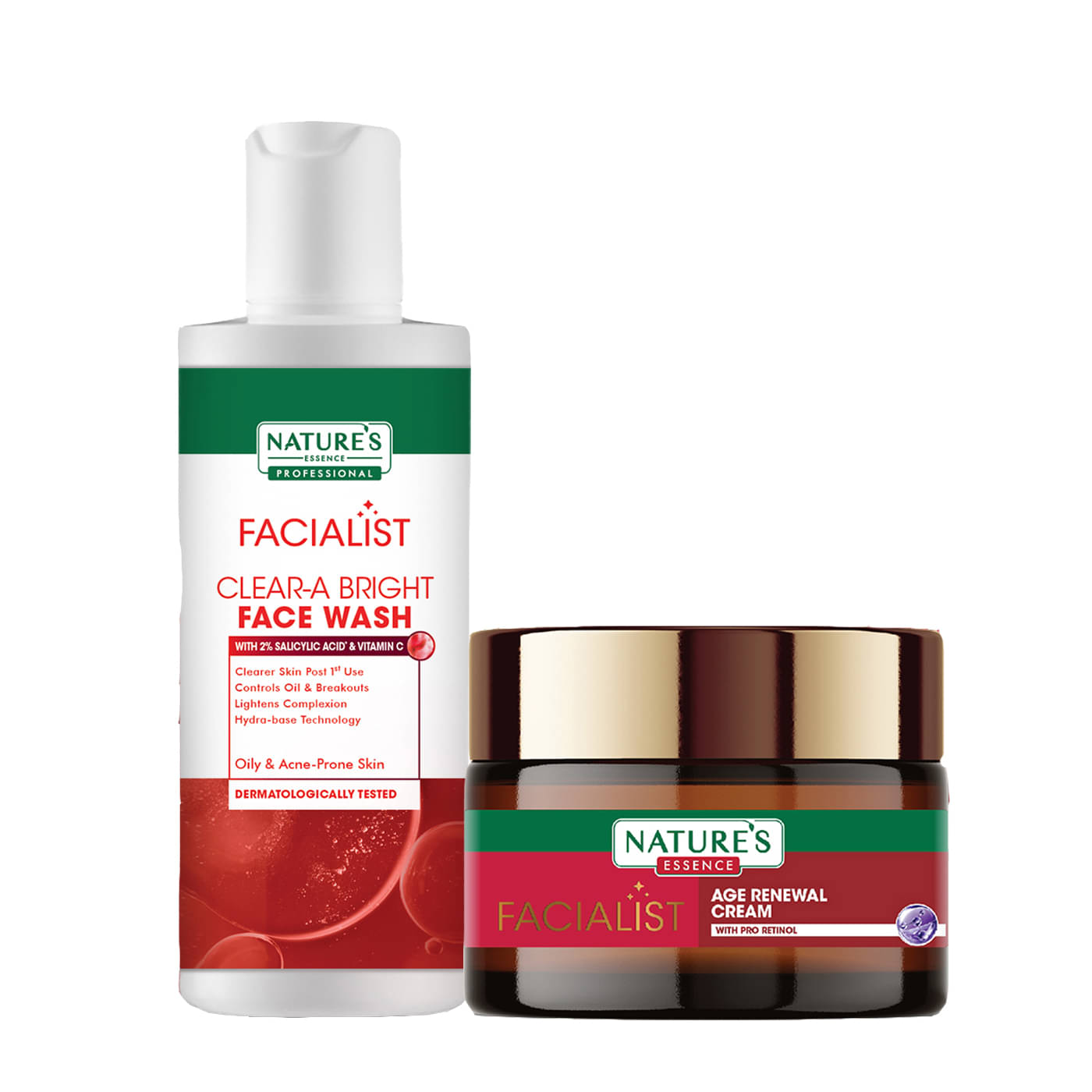 Nature's Essence Facialist Age Renewal Cream 45g + Clear-A Bright Face Wash 100g (Pack of 2) Nature's Essence Facialist Age Renewal Cream 45g + Clear-A Bright Face Wash 100g (Pack of 2)