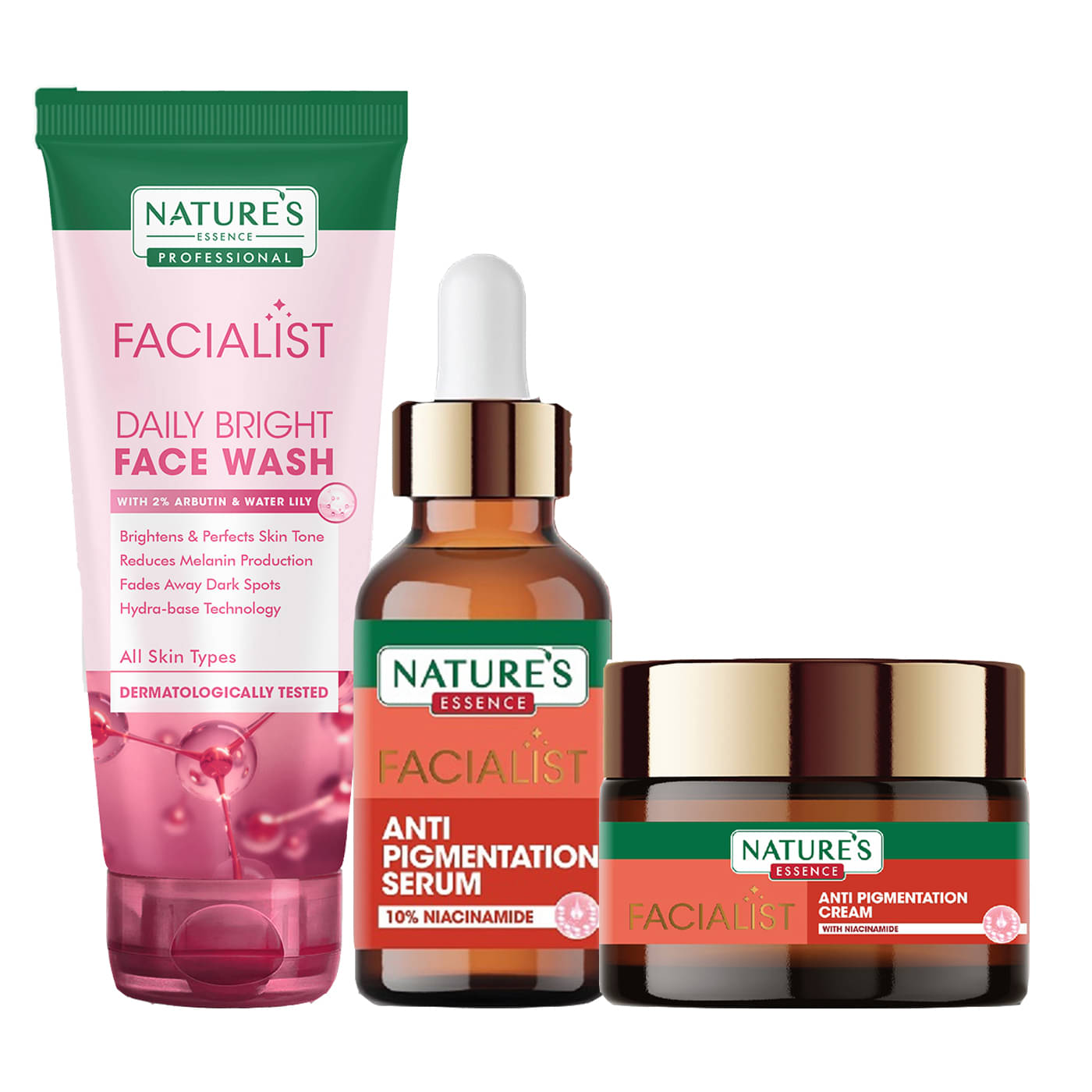 Nature's Essence Facialist Anti-Pigmentation Crm 45g+Serum 30ml+Daily Bright FaceWash 100g (Pack of 3)     			Nature's Essence Facialist Anti-Pigmentation Crm 45g+Serum 30ml+Daily Bright FaceWash 100g (Pack of 3)