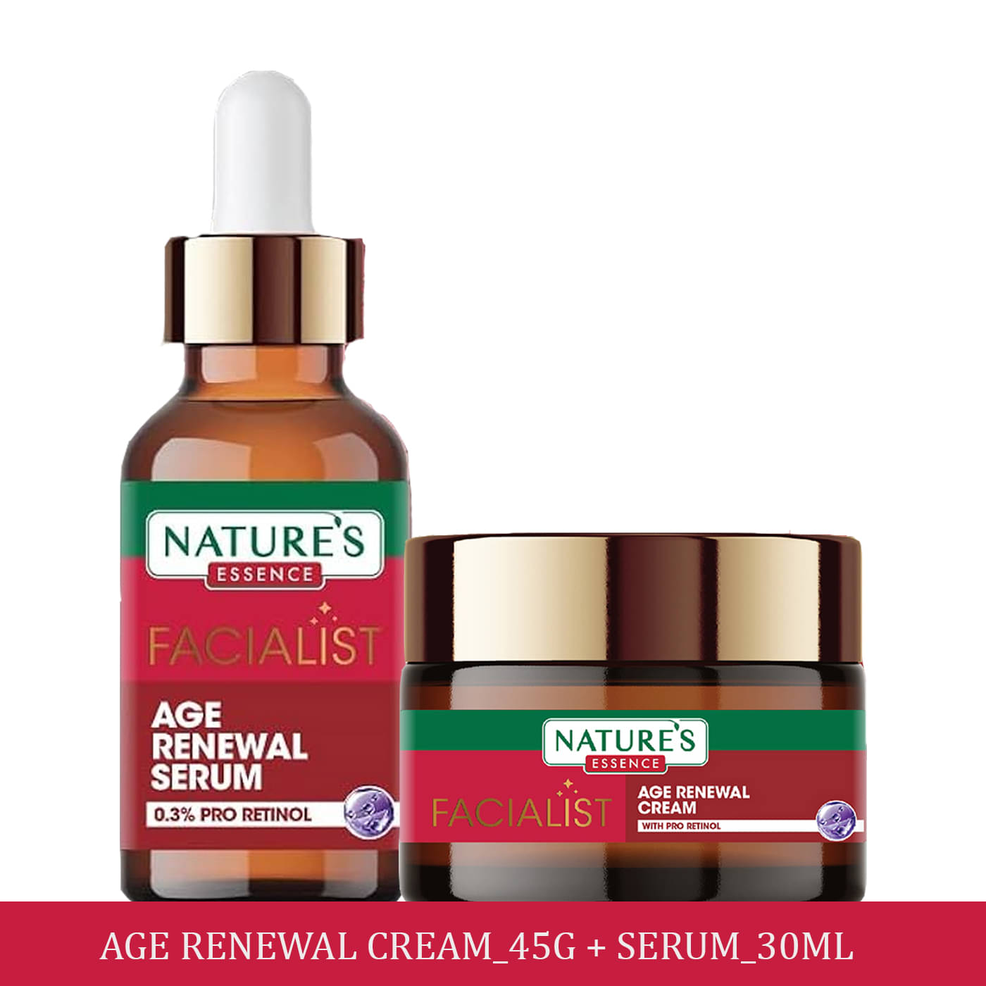 Nature's Essence Facialist Age Renewal Cream 45g + Serum 30ml (Pack of 2)     			Nature's Essence Facialist Age Renewal Cream 45g + Serum 30ml (Pack of 2)