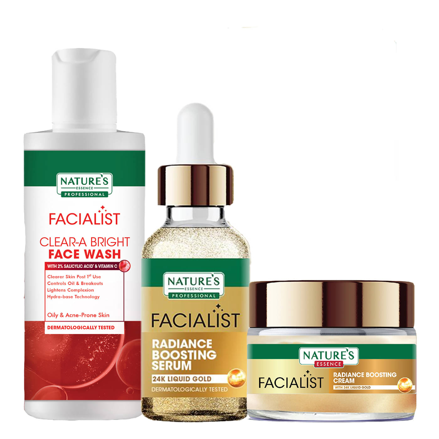     			Nature's Essence Facialist 24k Gold Cream 45g + Serum 30ml+Clear-A Bright FaceWash 100g (Pack of 3)