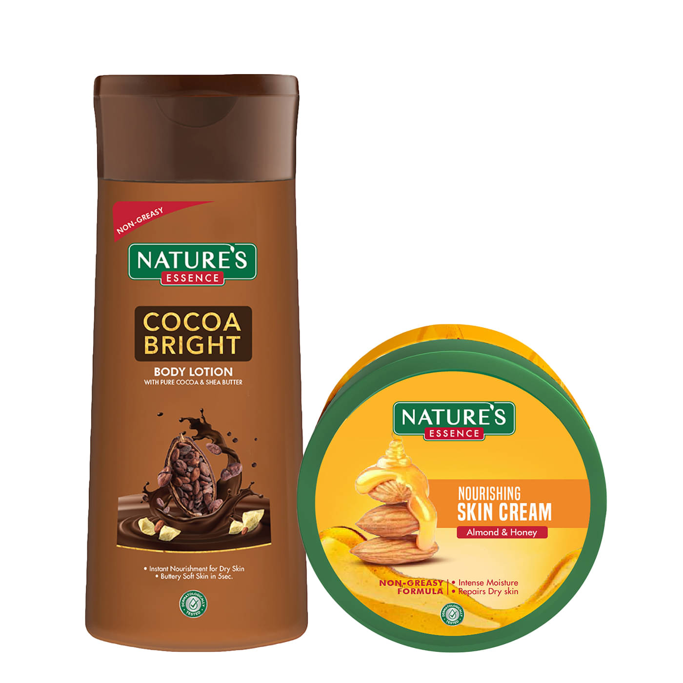 Nature's Essence Almond Honey Nourishing SkinCream 400ml+Cocoa Bright Body Lotion 100ml (Pack of 2) Nature's Essence Almond Honey Nourishing SkinCream 400ml+Cocoa Bright Body Lotion 100ml (Pack of 2)