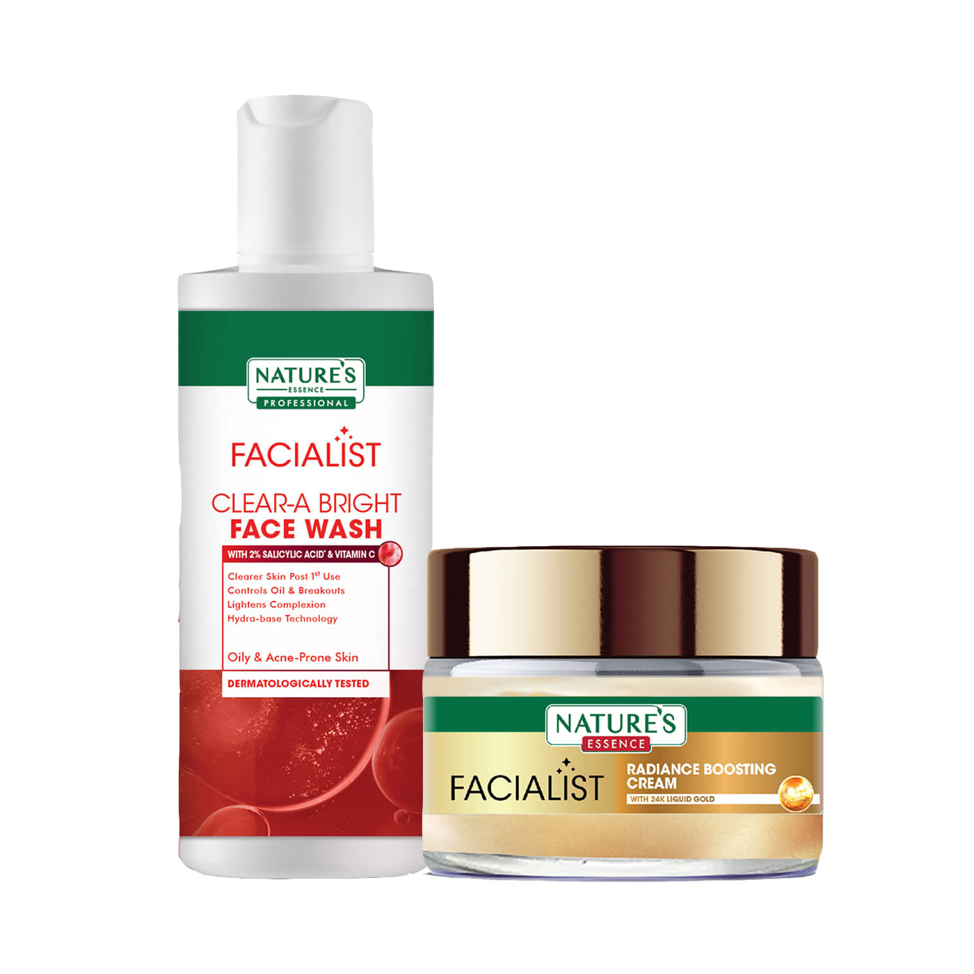 Nature's Essence Facialist 24KGold Radianc Boosting Cream 45g+Clear-A Bright FaceWash 100g (Pack of 2) Nature's Essence Facialist 24KGold Radianc Boosting Cream 45g+Clear-A Bright FaceWash 100g (Pack of 2)