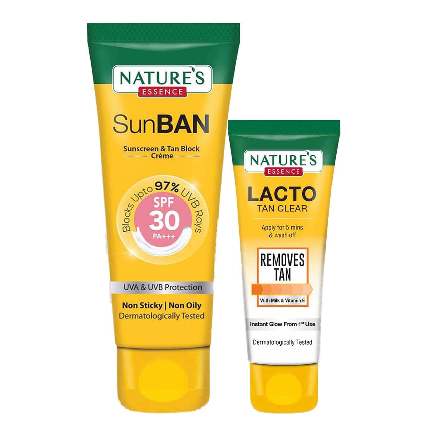 Nature's Essence SunBan Sunscreen Spf 30 120ml + Lacto Tan Clear 50g (Pack of 2) Nature's Essence SunBan Sunscreen Spf 30 120ml + Lacto Tan Clear 50g (Pack of 2)