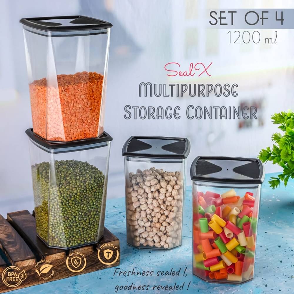 OFFYX Plastic Container Plastic Black Multi-Purpose Container ( Set of 4 ) OFFYX Plastic Container Plastic Black Multi-Purpose Container ( Set of 4 )