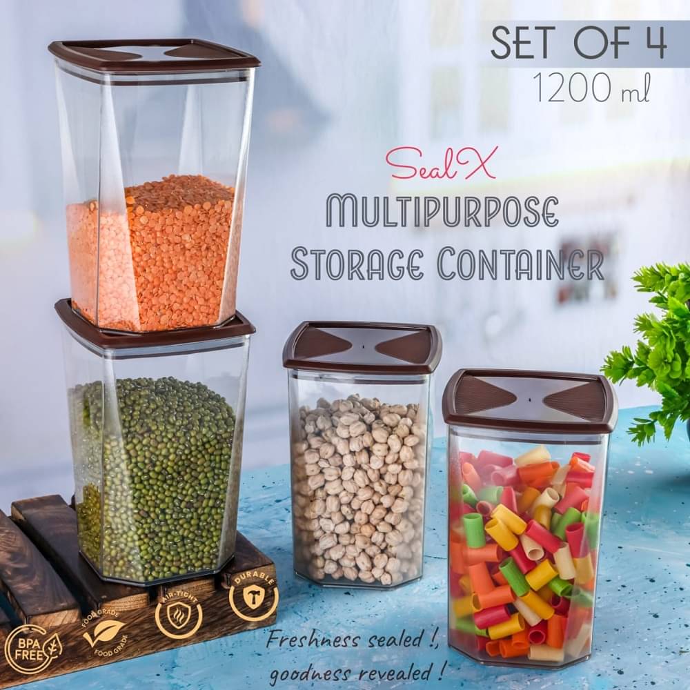 OFFYX Plastic Container Plastic Brown Multi-Purpose Container ( Set of 4 ) OFFYX Plastic Container Plastic Brown Multi-Purpose Container ( Set of 4 )