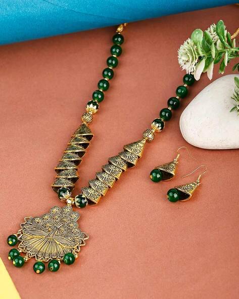     			Opus Gems Green Pearls Necklace Set ( Pack of 1 )