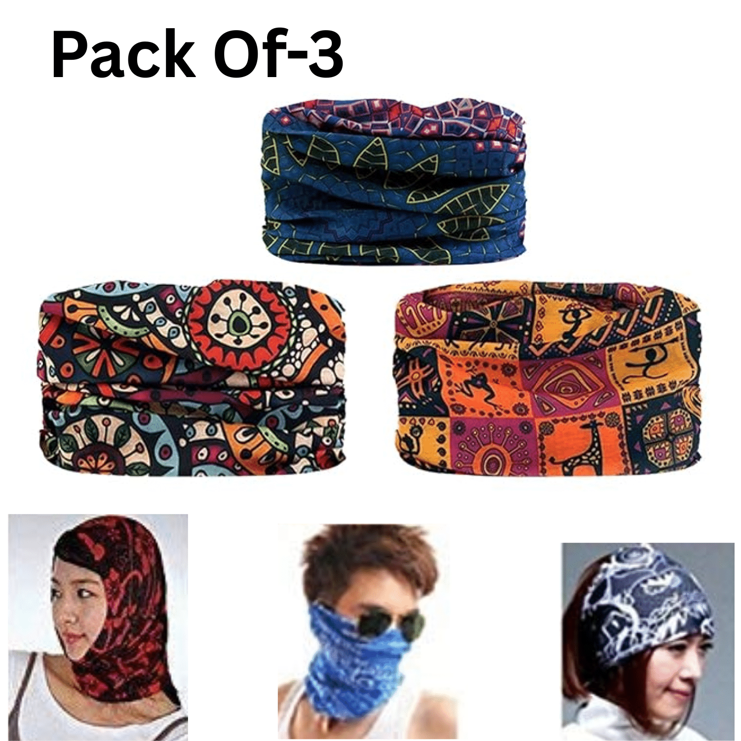PRINTED BANDANAS MASK FOR UNISEX(PACK OF 03,MULTICOLOUR) PRINTED BANDANAS MASK FOR UNISEX(PACK OF 03,MULTICOLOUR)