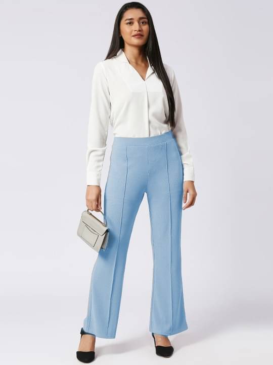     			Qyaas Pack of 1 Lycra Baggy Women's Formal Pants ( Light Blue )