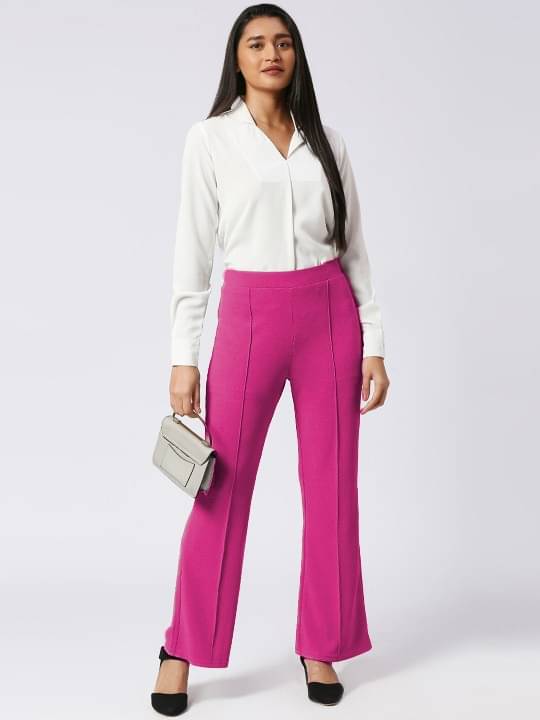     			Qyaas Pack of 1 Lycra Baggy Women's Formal Pants ( Pink )