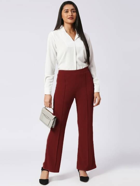     			Qyaas Pack of 1 Lycra Baggy Women's Formal Pants ( Maroon )