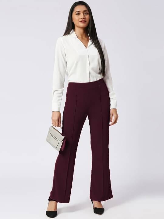     			Qyaas Pack of 1 Lycra Baggy Women's Formal Pants ( Wine )