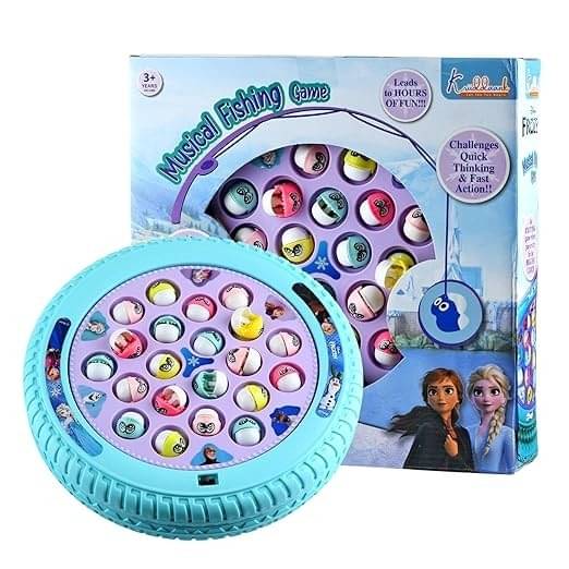     			Roll over image to zoom in Kriiddaank Frozen Medium Musical Fishing Game Fish Catching Board Game Toy 21 Fishes with Medium Round Pond & 4 Fish Catching Sticks for Kids