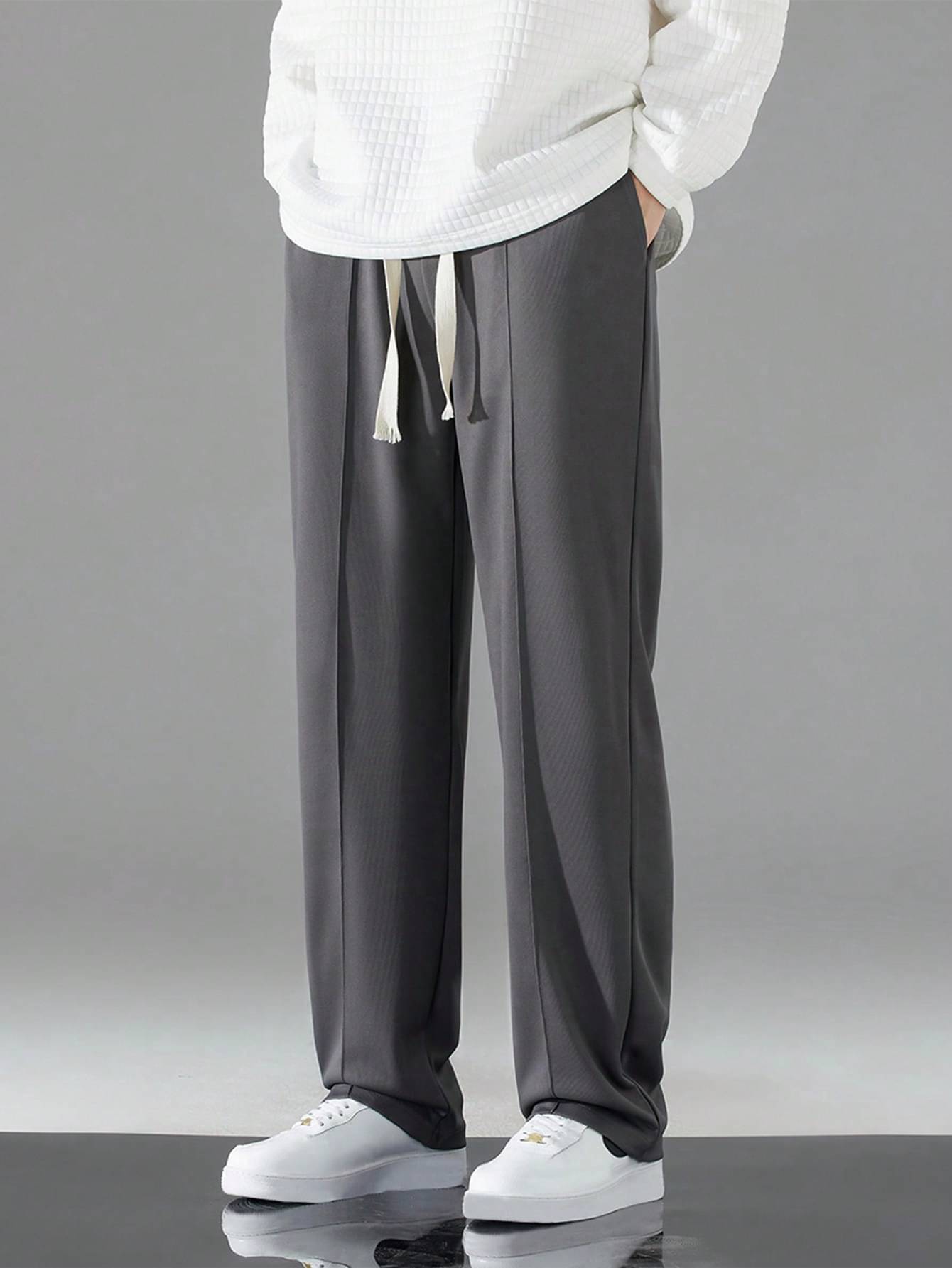     			SAKHWALA Straight Pleated Men's Korean Pant - Dark Grey ( Pack of 1 )