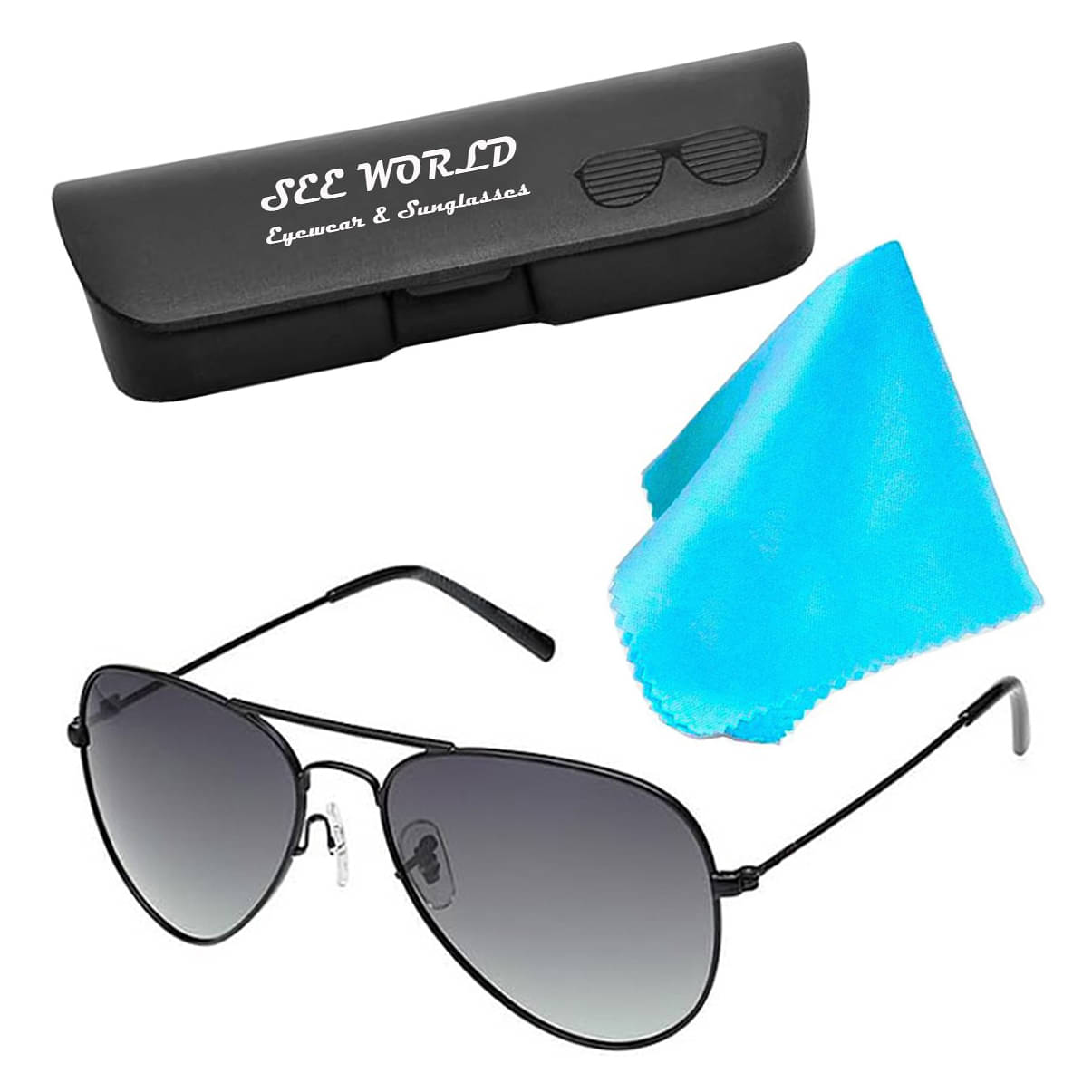     			SEE-WORLD Black Rectangular Sunglasses ( Pack of 1 )
