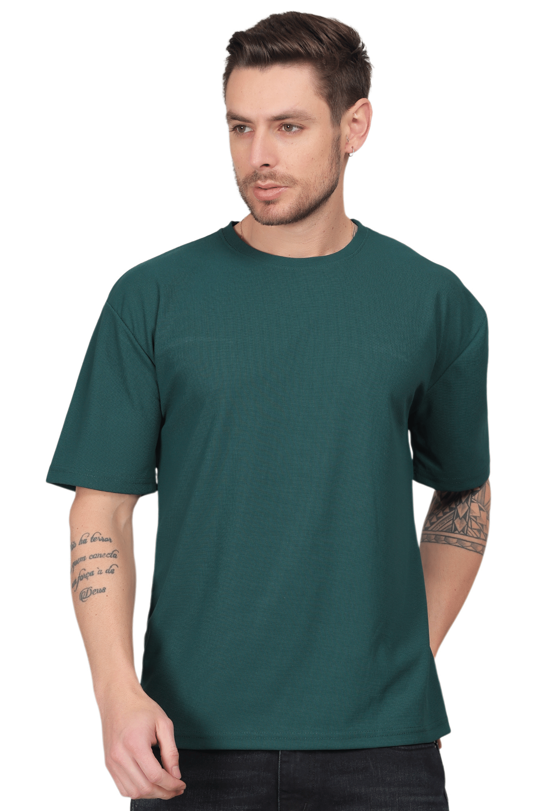 SI-squad Men Cotton Blend Oversized Fit Solid T-Shirt ( Green )
