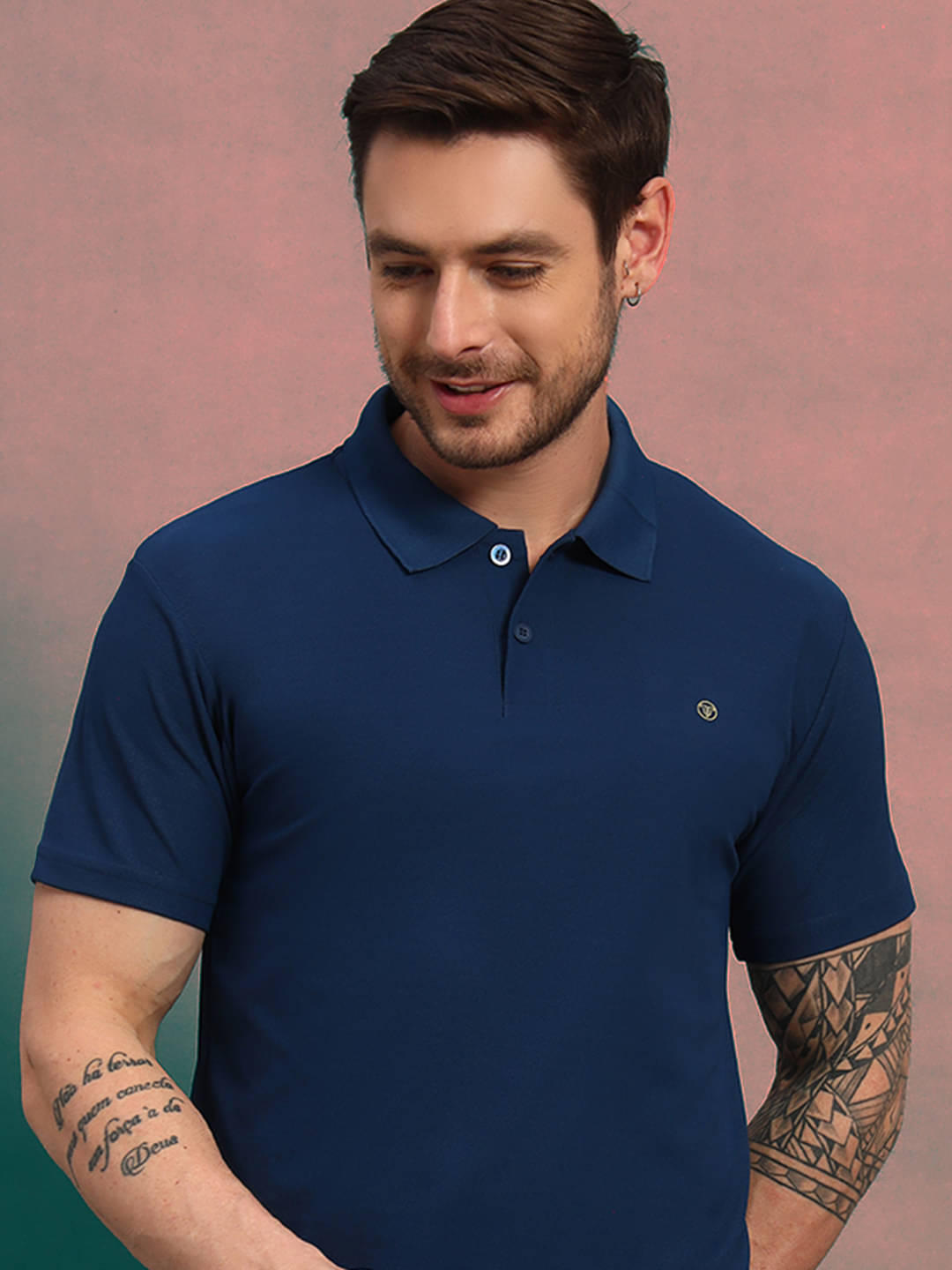     			TRIUS Men Cotton Blend Regular Fit Solid Polo T Shirt ( Navy Blue )