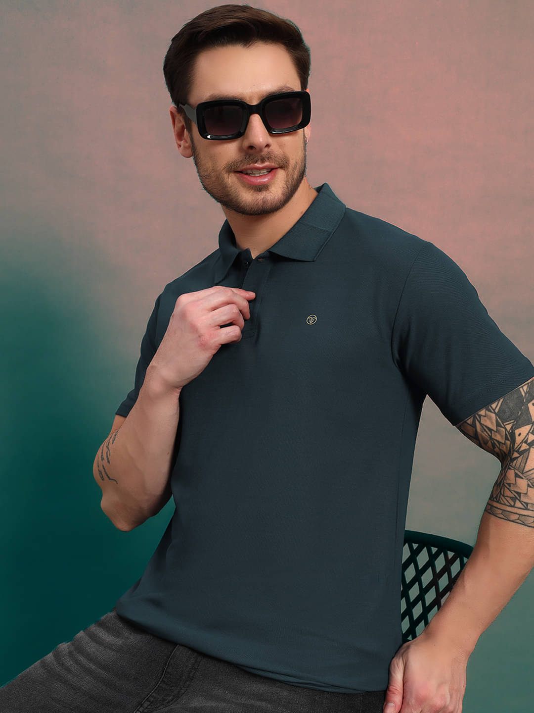     			TRIUS Men Cotton Blend Regular Fit Solid Polo T Shirt ( Dark Green )