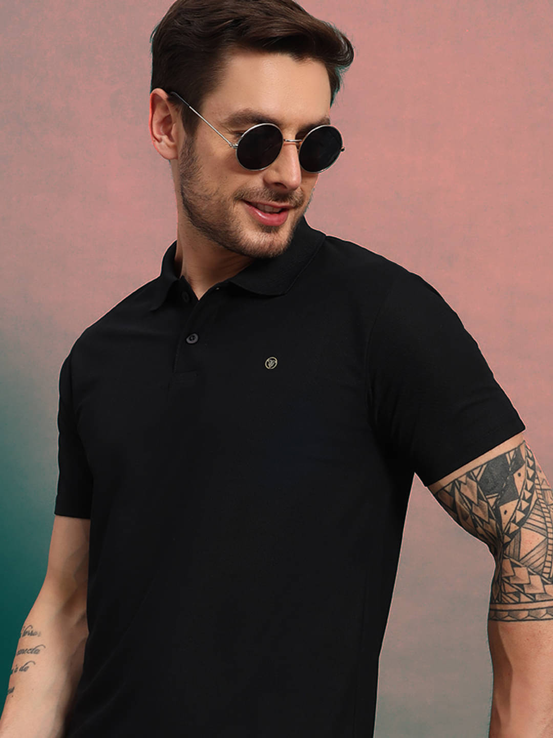     			TRIUS Men Cotton Blend Regular Fit Solid Polo T Shirt ( Black )