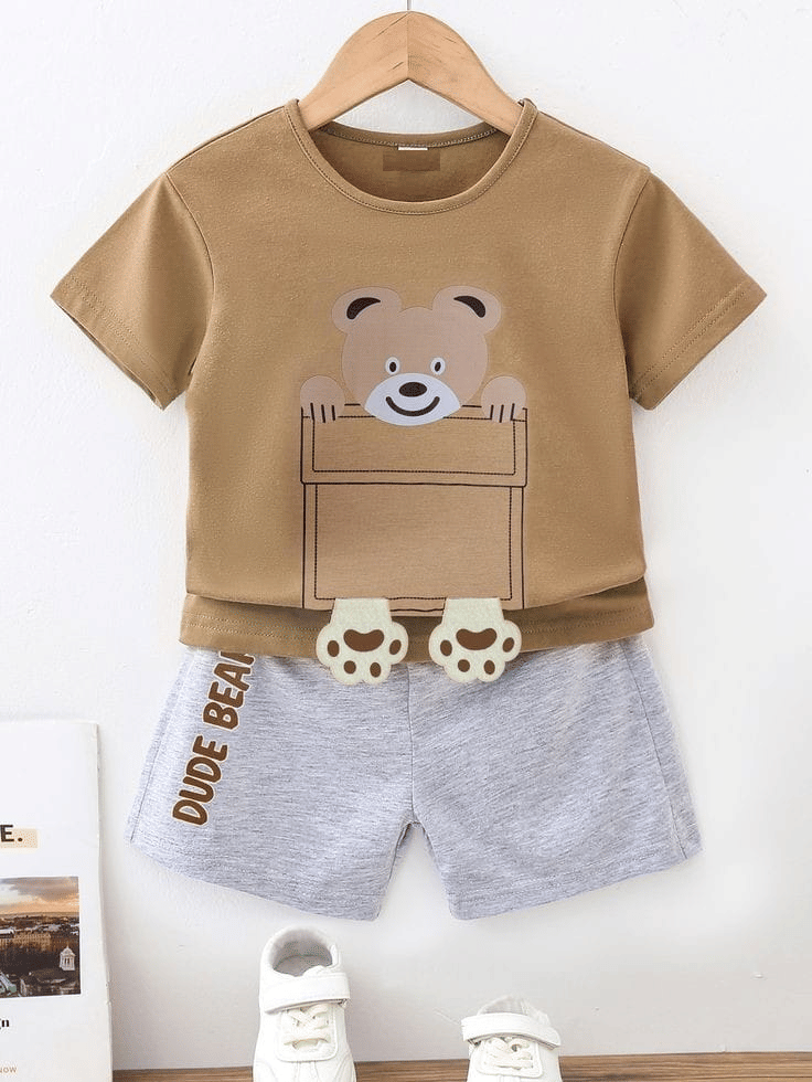 VELION Pack of 1 Baby Boys Cotton Blend T-Shirt & Shorts Set ( Cream )