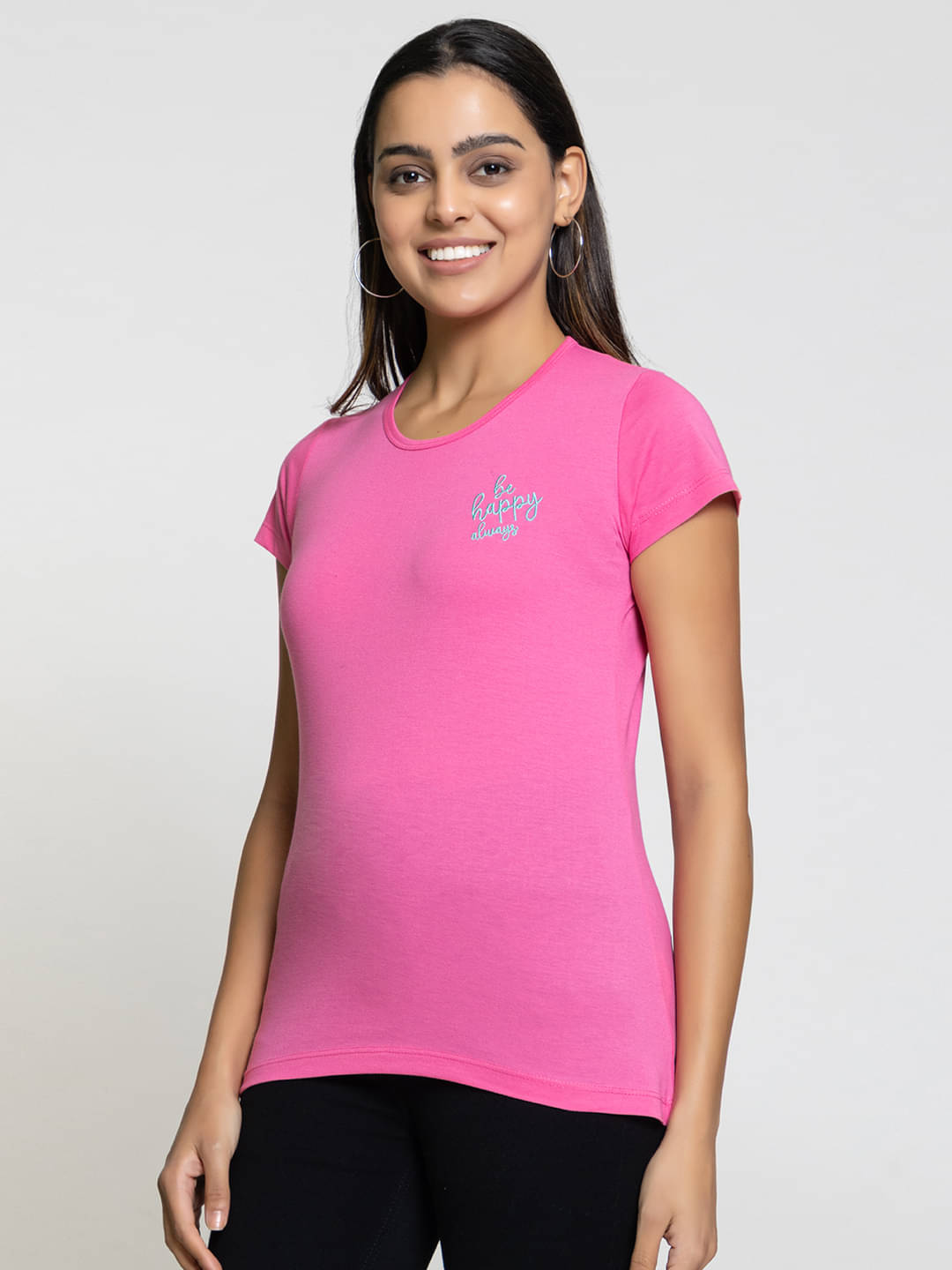     			femea Women Cotton Self Design Regular Fit Round Neck T-Shirt ( Fuchsia )