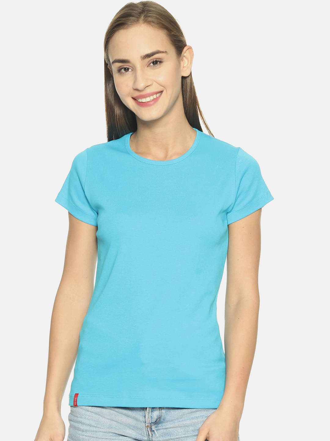 femea Women Cotton Solid Regular Round Neck T-Shirt ( Turquoise ) femea Women Cotton Solid Regular Round Neck T-Shirt ( Turquoise )
