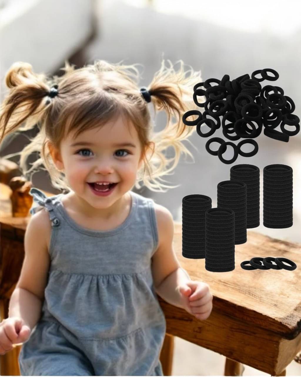     			50 Pcs Kids Hair Rubber Bands Black