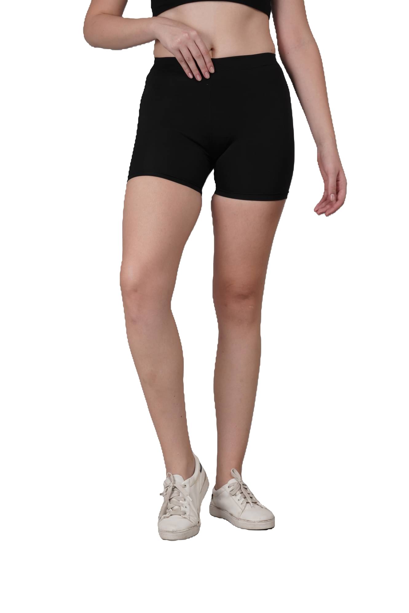     			Auraori Black Cotton Solid Shorts - Single