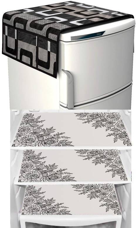 DPA Collection PVC Abstract Printed Fridge Covers ( 44 29 ) Pack of 1 - White DPA Collection PVC Abstract Printed Fridge Covers ( 44 29 ) Pack of 1 - White