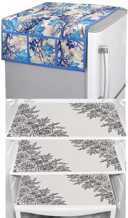 DPA Collection PVC Abstract Printed Fridge Covers ( 44 29 ) Pack of 1 - White DPA Collection PVC Abstract Printed Fridge Covers ( 44 29 ) Pack of 1 - White