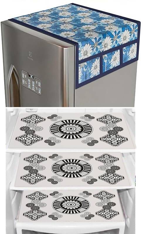 DPA Collection PVC Abstract Printed Fridge Covers ( 44 29 ) Pack of 1 - White DPA Collection PVC Abstract Printed Fridge Covers ( 44 29 ) Pack of 1 - White