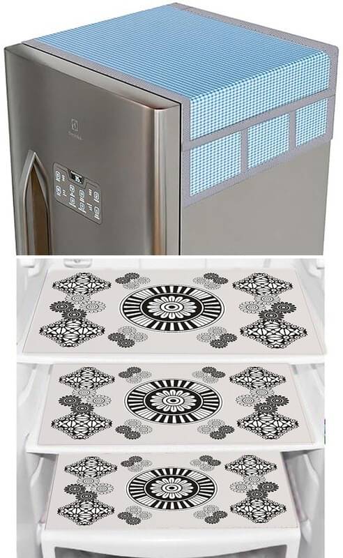 DPA Collection PVC Abstract Printed Fridge Covers ( 44 29 ) Pack of 1 - White DPA Collection PVC Abstract Printed Fridge Covers ( 44 29 ) Pack of 1 - White