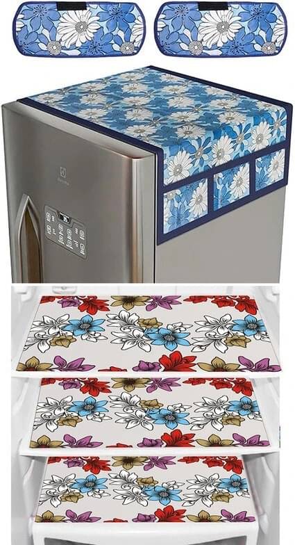     			DPA Collection PVC Abstract Printed Fridge Covers ( 44 29 ) Pack of 1 - Blue