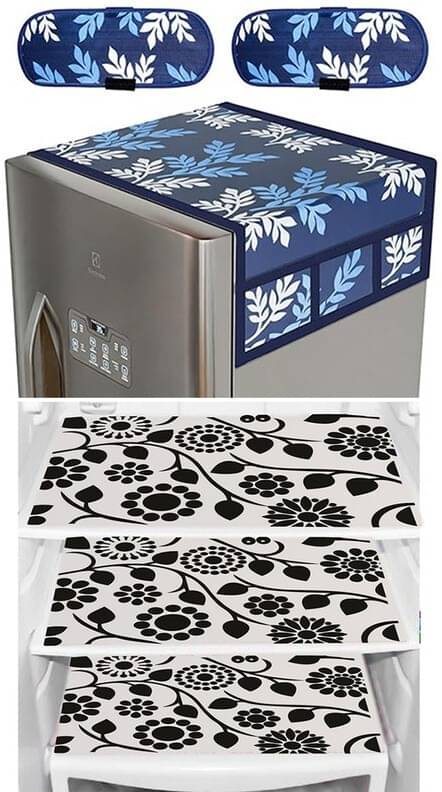 DPA Collection PVC Abstract Printed Fridge Covers ( 44 29 ) Pack of 1 - White DPA Collection PVC Abstract Printed Fridge Covers ( 44 29 ) Pack of 1 - White