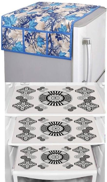 DPA Collection PVC Abstract Printed Fridge Covers ( 44 29 ) Pack of 1 - White DPA Collection PVC Abstract Printed Fridge Covers ( 44 29 ) Pack of 1 - White