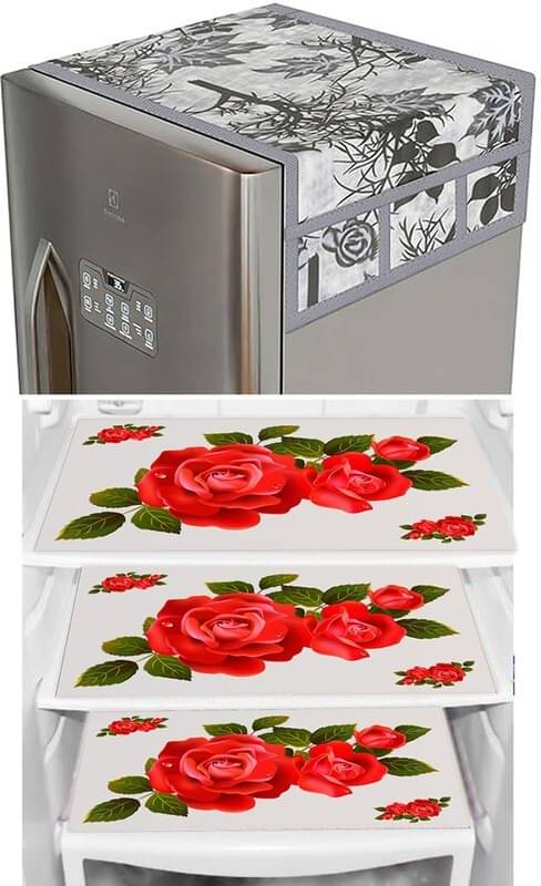     			DPA Collection PVC Abstract Printed Fridge Covers ( 44 29 ) Pack of 1 - Red