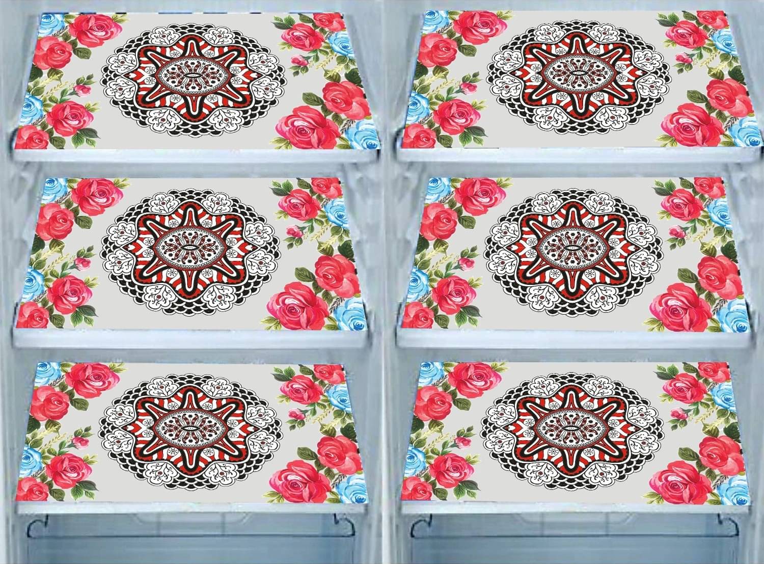     			DPA Collection PVC Abstract Printed Fridge Mats ( 44 29 ) Pack of 6 - Red