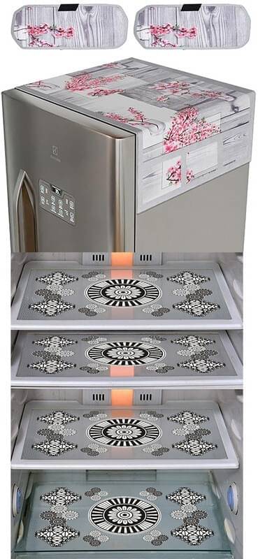 DPA Collection PVC Abstract Printed Fridge Covers ( 44 29 ) Pack of 1 - White DPA Collection PVC Abstract Printed Fridge Covers ( 44 29 ) Pack of 1 - White