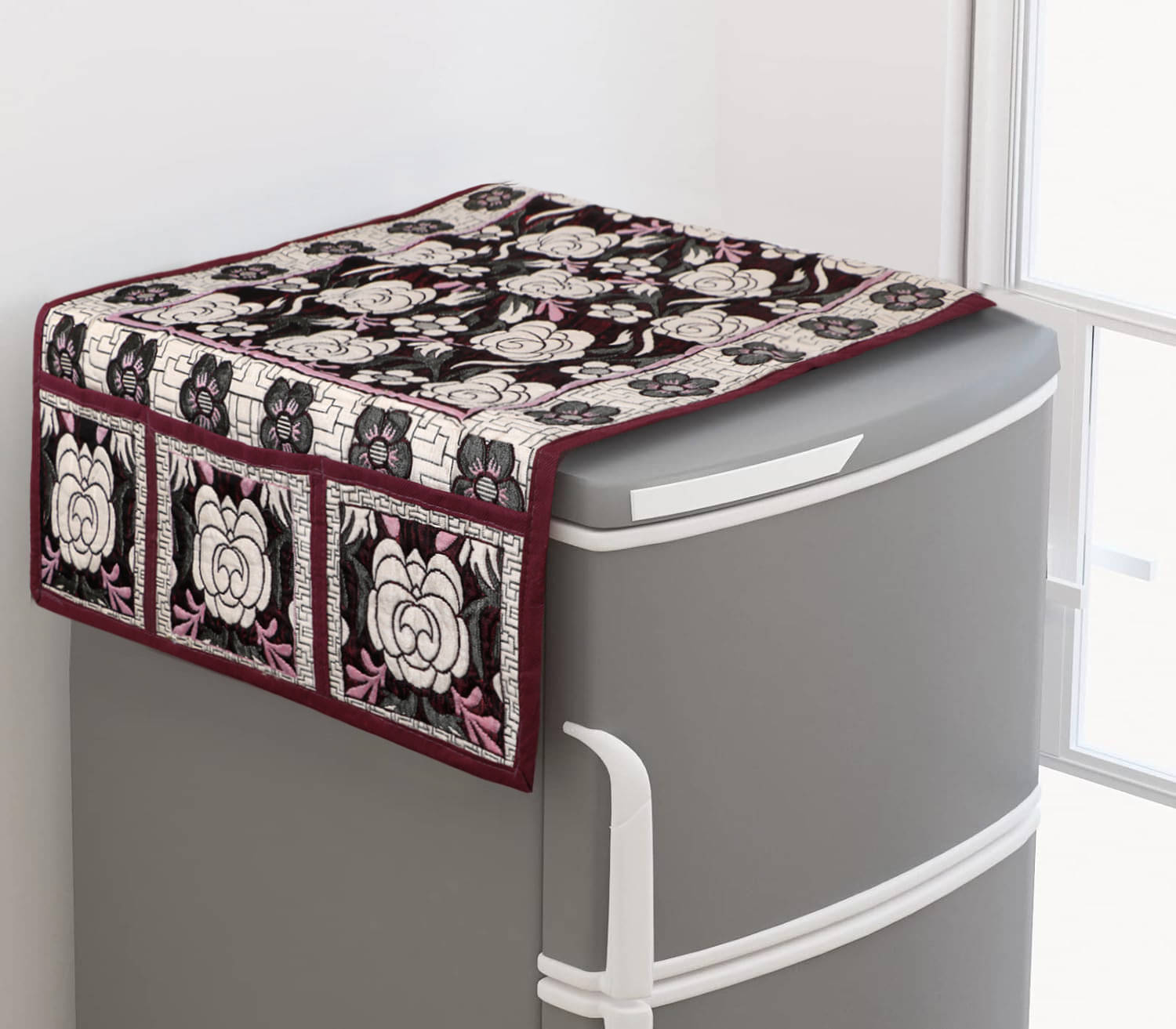     			DPA Collection Polyester Abstract Printed Fridge Covers ( 44 29 ) Pack of 1 - Maroon