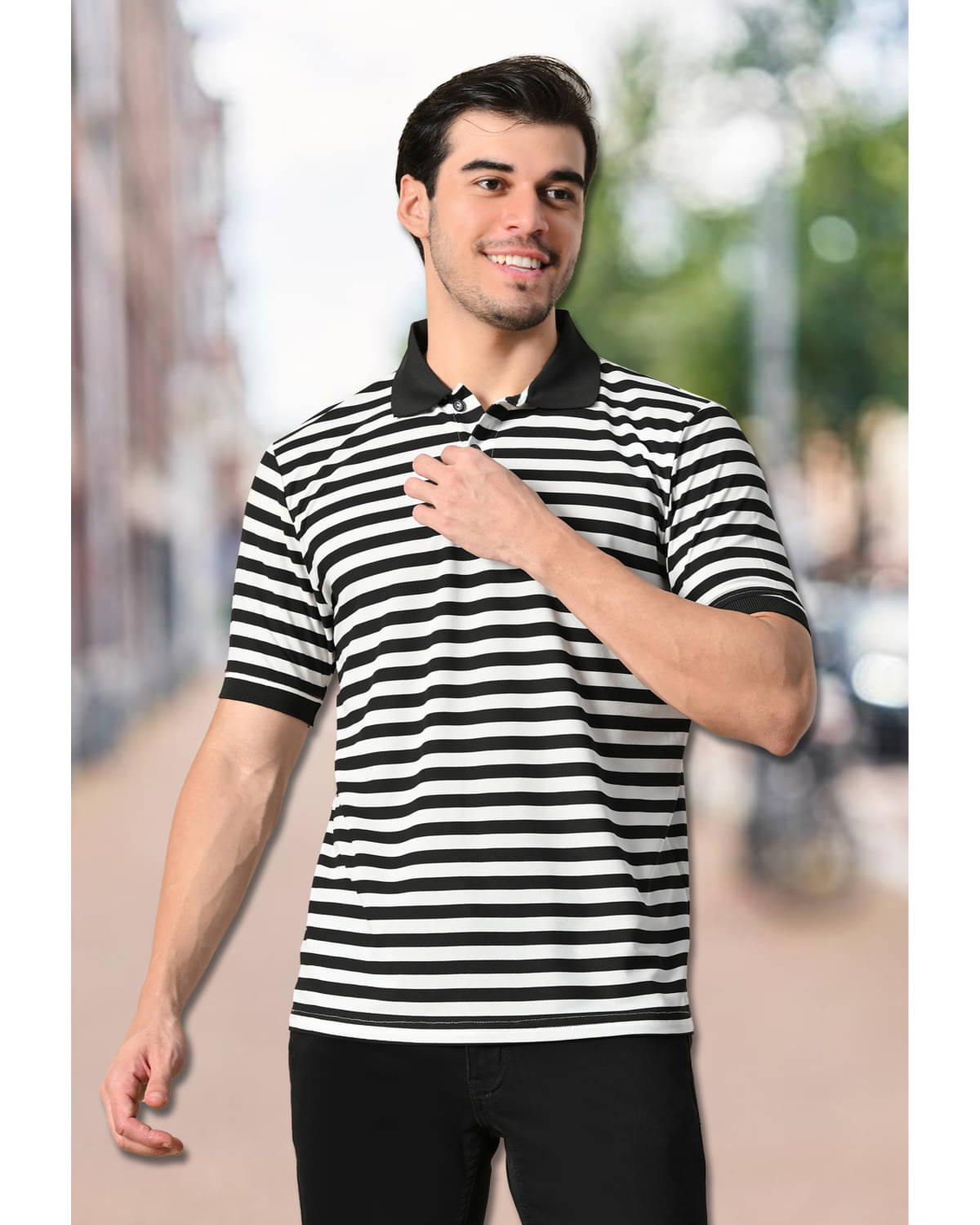     			Glito Men Cotton Relaxed Fit Striped Polo T Shirt ( Black )