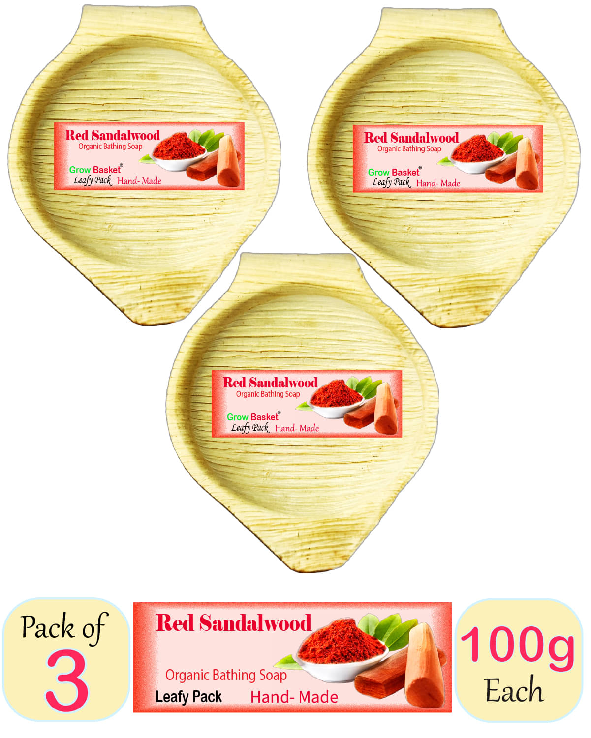 Grow Basket Freshness Red Sandalwood Handmade Soap Soap for Oily Skin ( Pack of 3 ) Grow Basket Freshness Red Sandalwood Handmade Soap Soap for Oily Skin ( Pack of 3 )
