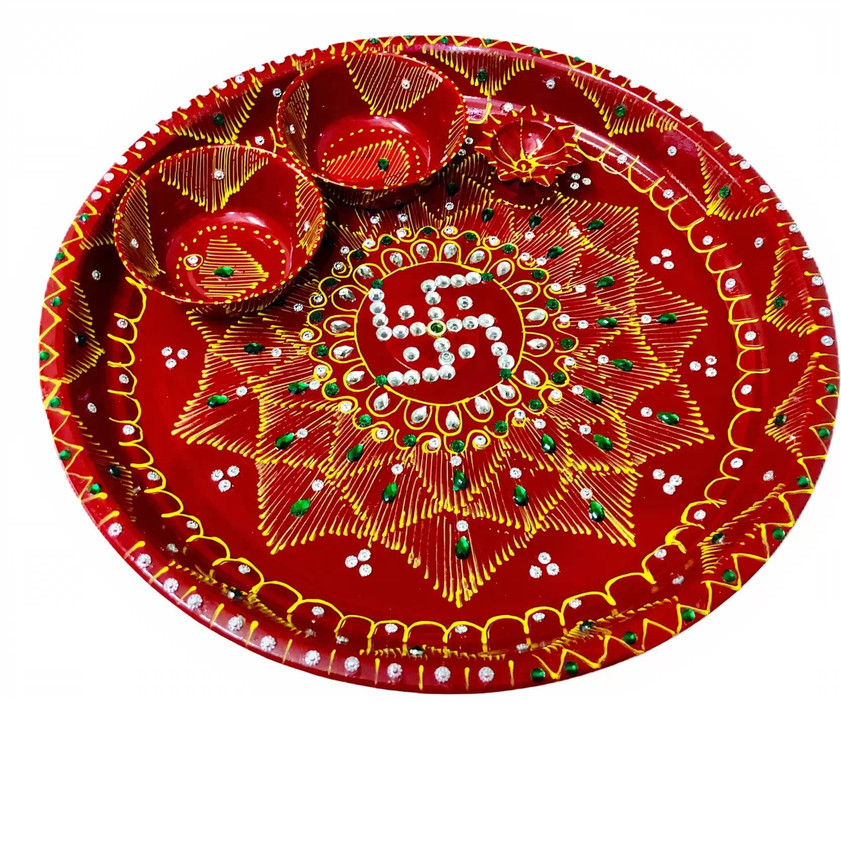     			Handcrafted Traditional Pooja Thali Set Stainless Steel  (4 Pieces, Red)