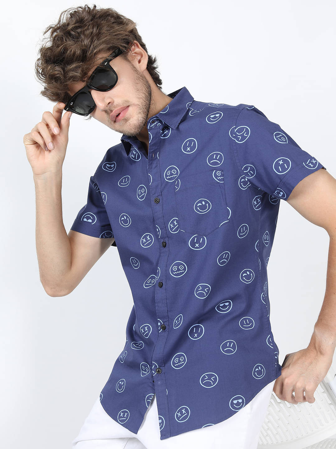     			Highlander 100% Cotton Slim Fit Printed Half Sleeves Men's Casual Shirt - Blue ( Pack of 1 )