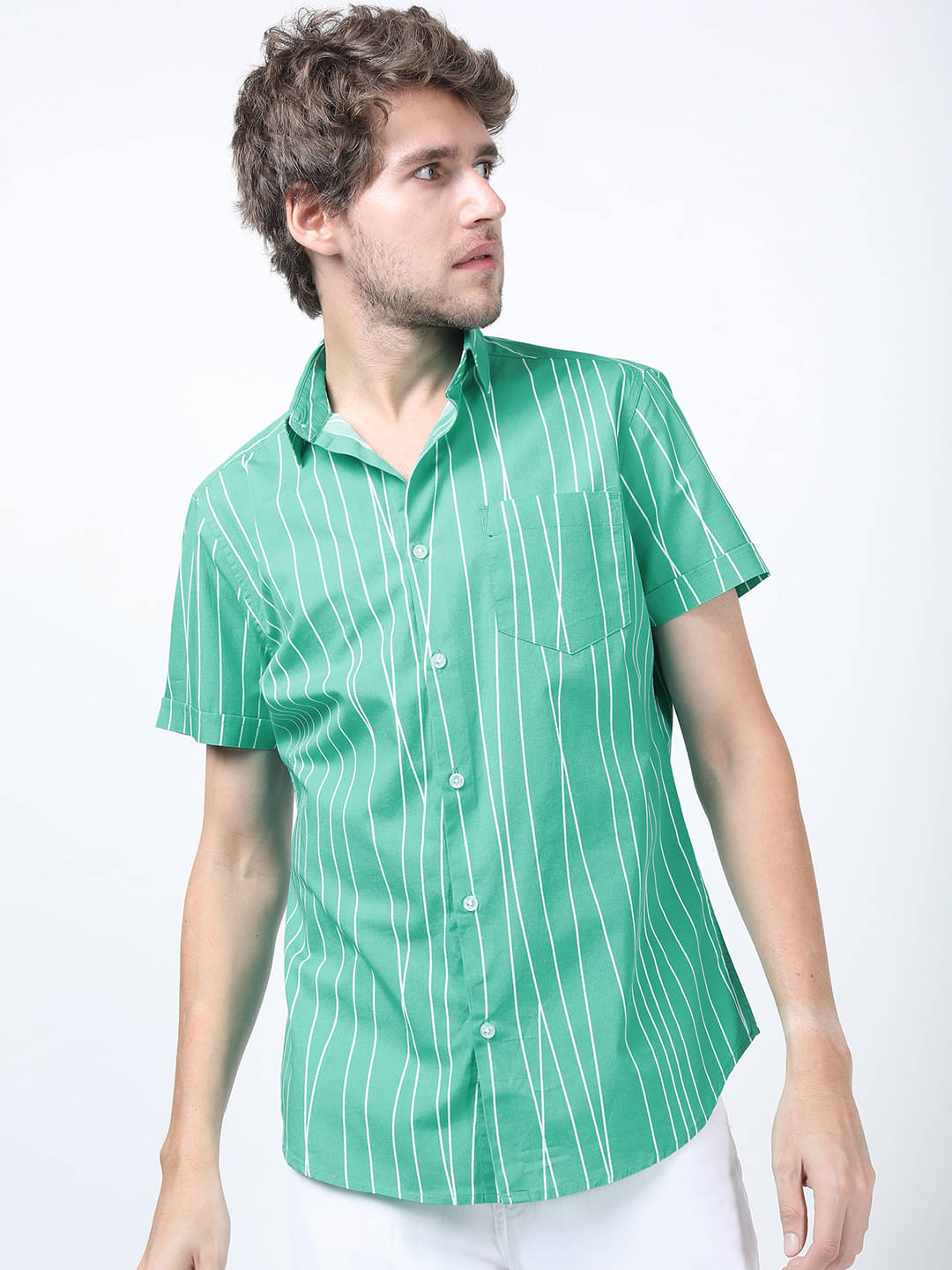 Highlander 100% Cotton Slim Fit Striped Half Sleeves Men's Casual Shirt - Green ( Pack of 1 ) Highlander 100% Cotton Slim Fit Striped Half Sleeves Men's Casual Shirt - Green ( Pack of 1 )