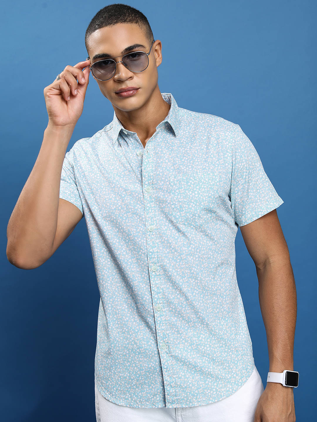     			Highlander 100% Cotton Slim Fit Printed Half Sleeves Men's Casual Shirt - Blue ( Pack of 1 )