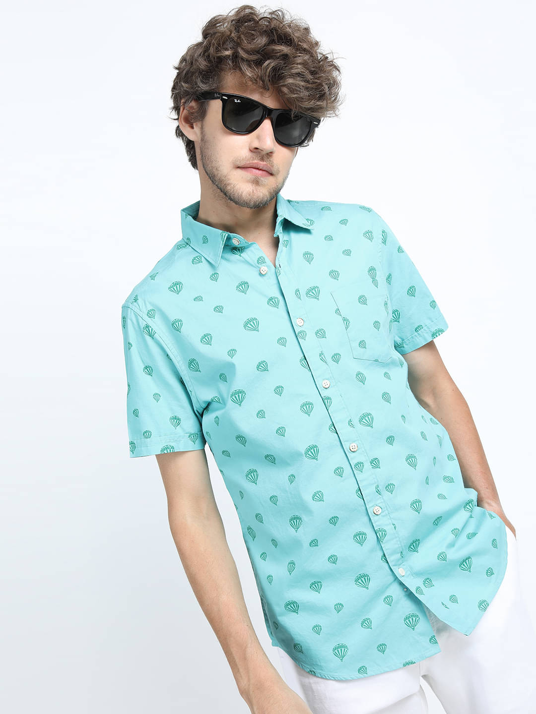     			Highlander 100% Cotton Slim Fit Printed Half Sleeves Men's Casual Shirt - Blue ( Pack of 1 )