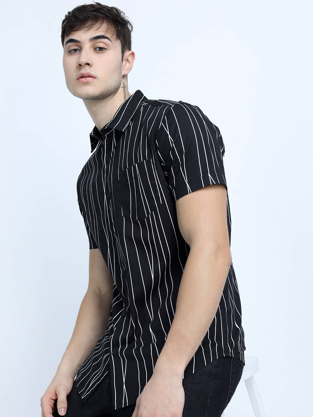 Highlander 100% Cotton Slim Fit Striped Half Sleeves Men's Casual Shirt - Black ( Pack of 1 ) Highlander 100% Cotton Slim Fit Striped Half Sleeves Men's Casual Shirt - Black ( Pack of 1 )