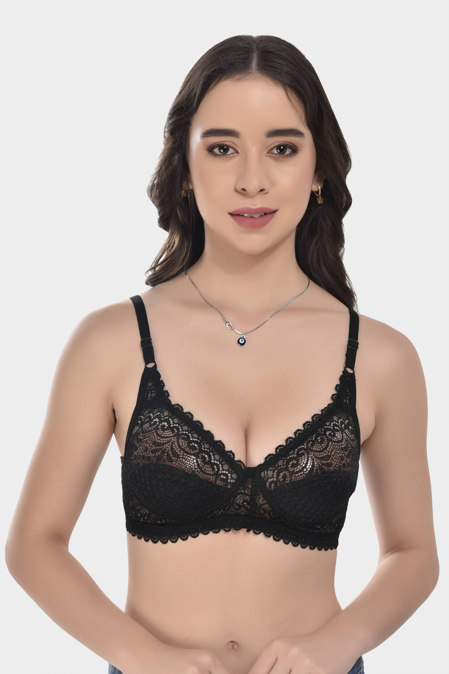     			LadySoft Pack of 1 Net Non Padded Everyday Bra For Women ( Black,Maroon )